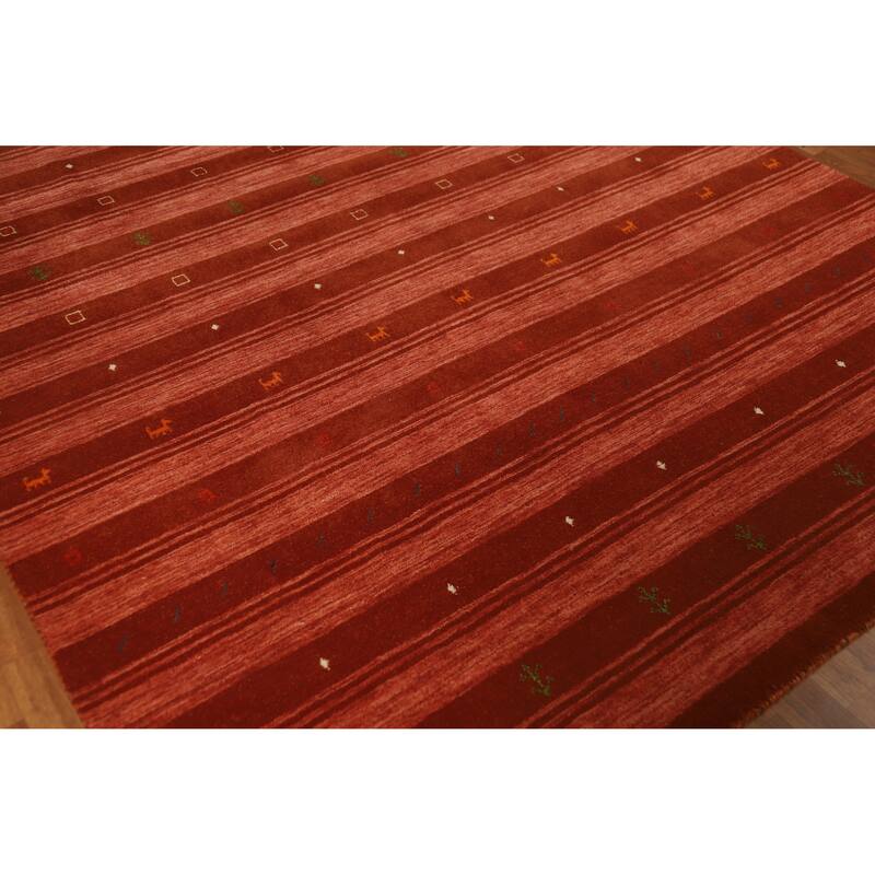 Hand Knotted Oriental 100% Wool Carpet Tribal Stripe Oranges & Rust Gabbeh Area Rug - 9' 9'' X 6' 9''