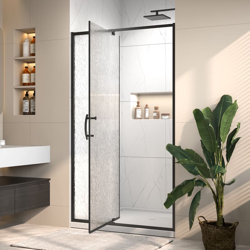 Modland 42'' / 48''W x 71''H Auto-Rise Pivot Shower Door - Rain Pattern 6mm Glass, 4" Adjustable, Space-Saving Frame
