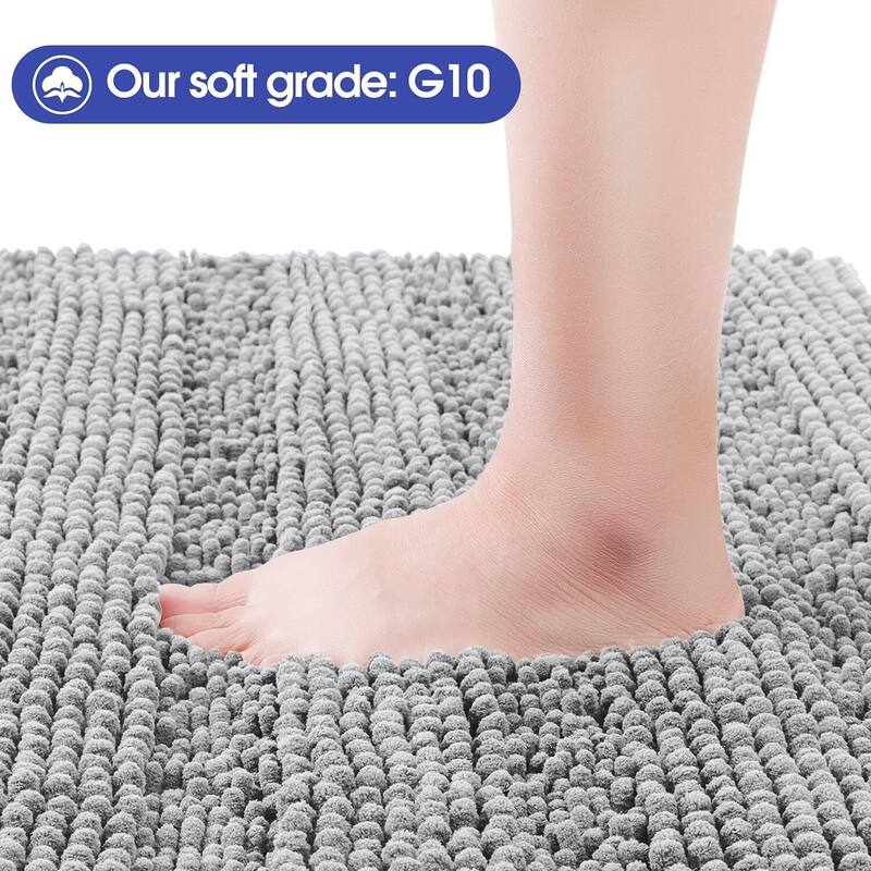 Ultra Soft Striped Non Slip Chenille Bathroom Rug Set 3 Pieces
