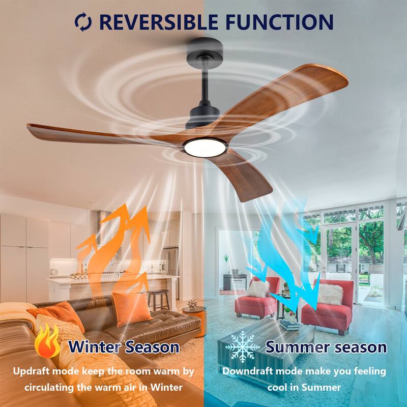 52" Wood Ceiling Fan w/ 3 Solid Wood Blades Remote Control Reversible DC Motor
