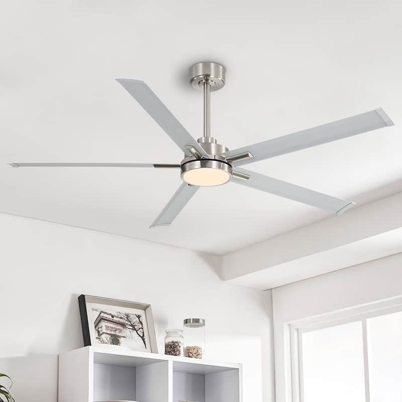 MLiAN 60 In. 5 Aluminium Blades Indoor LED Ceiling Fan with Remote, Smart Ceiling Fan - 60" - Nickel/ Silver