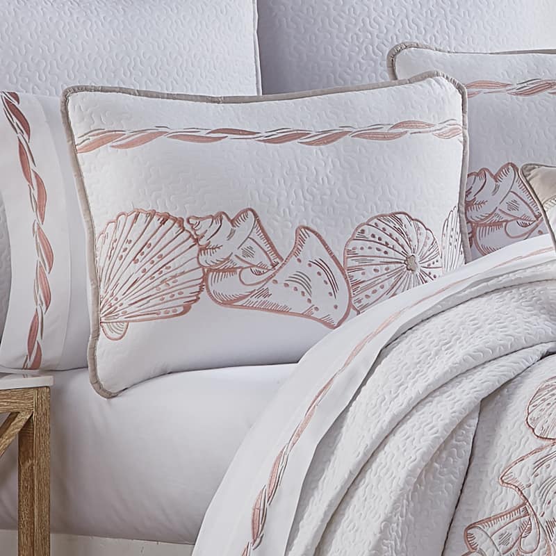 Royal Court Water Front Coastal Quilt Set - Coral - Full - Queen
