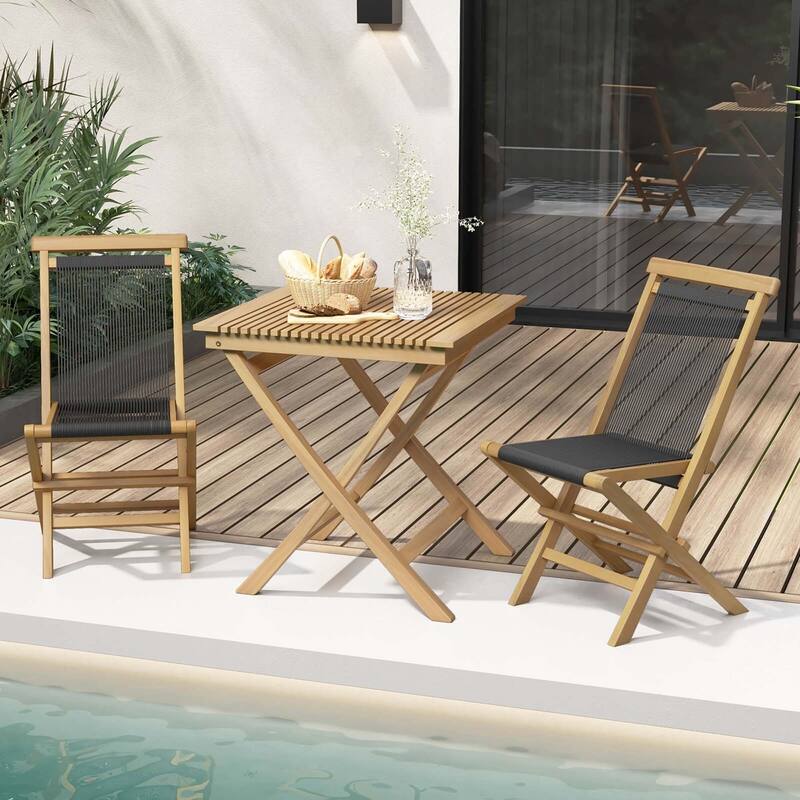 Costway 2/4 PCS Patio Folding Chairs with Woven Rope Seat & Back