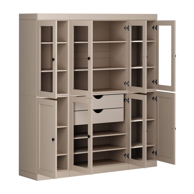 Palace Imports 100% Solid Wood 65" Pantry Cabinet with Clear Glass, Shaker Doors, 2-Drawers and Adjustable Shelves