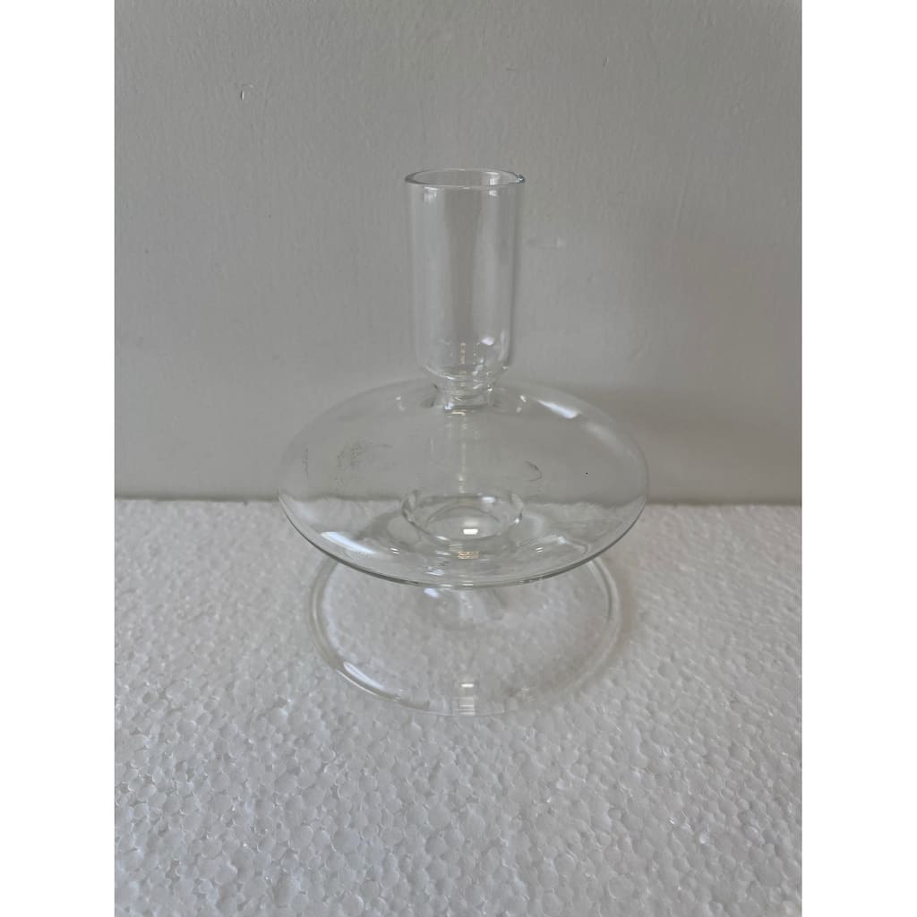 Glass Clear Candle Stand H 4.5" & Dia 4" - CLEAR