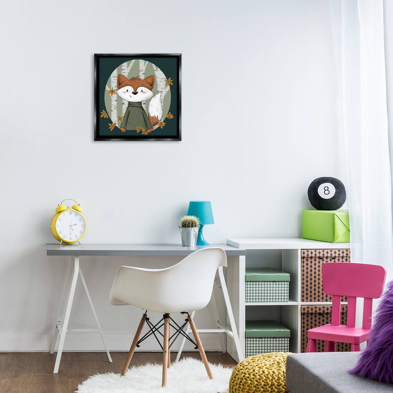 Stupell Autumnal Fox & Birch Trees Framed Floater Canvas Wall Art Design By Sarah Hickman