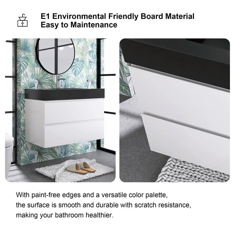 24"/30"/36" Wall-Mounted Bathroom Vanity Set with Black Integrated Quartz Sand Sink