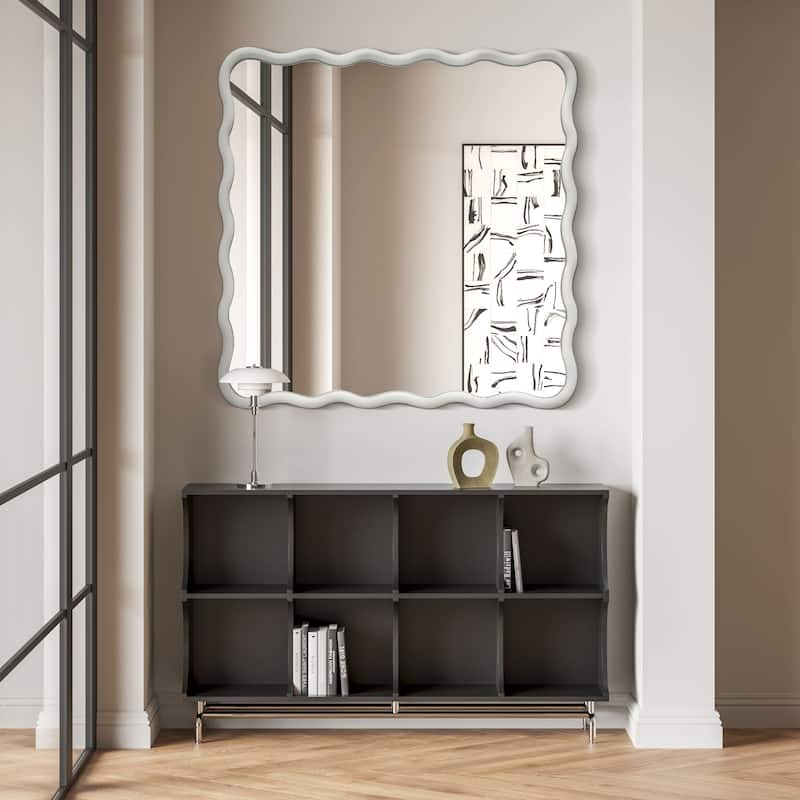 36 in. W x 36 in. H Square Wood Framed Wavy Wall Mirror