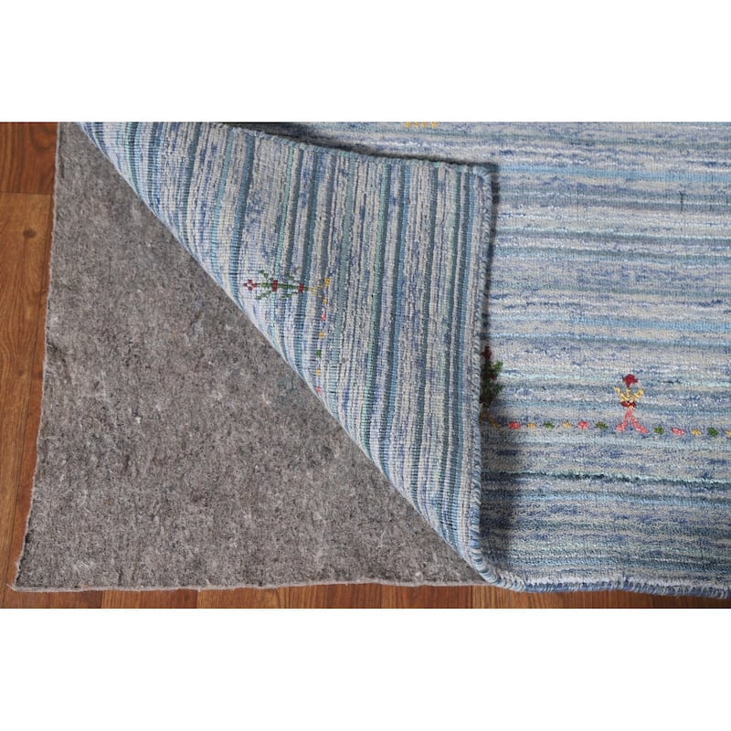 Striped Blue Gabbeh Oriental Area Rug Handmade Wool Carpet - 7'9"x 9'7"
