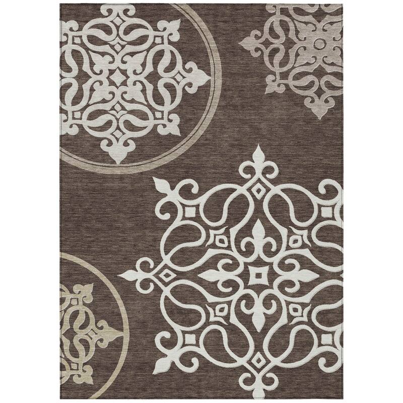HomeRoots Floral Medallion Transitional Rectangle Outdoor Rug