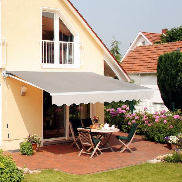 Outsunny Beige Manual Retractable Patio Sun Shade Awning Overstock 17965244