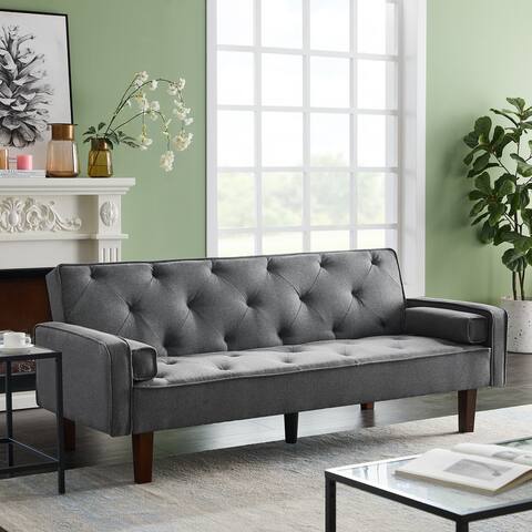 Modern Sofa Bed Sponge Upholstered Daybeds with Square Pillow and 3 Adjustable Positions of Back