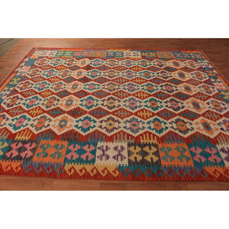 South Western Style Kilim Oriental Area Rug Flatweave Wool Carpet - 8'1"x 9'10"
