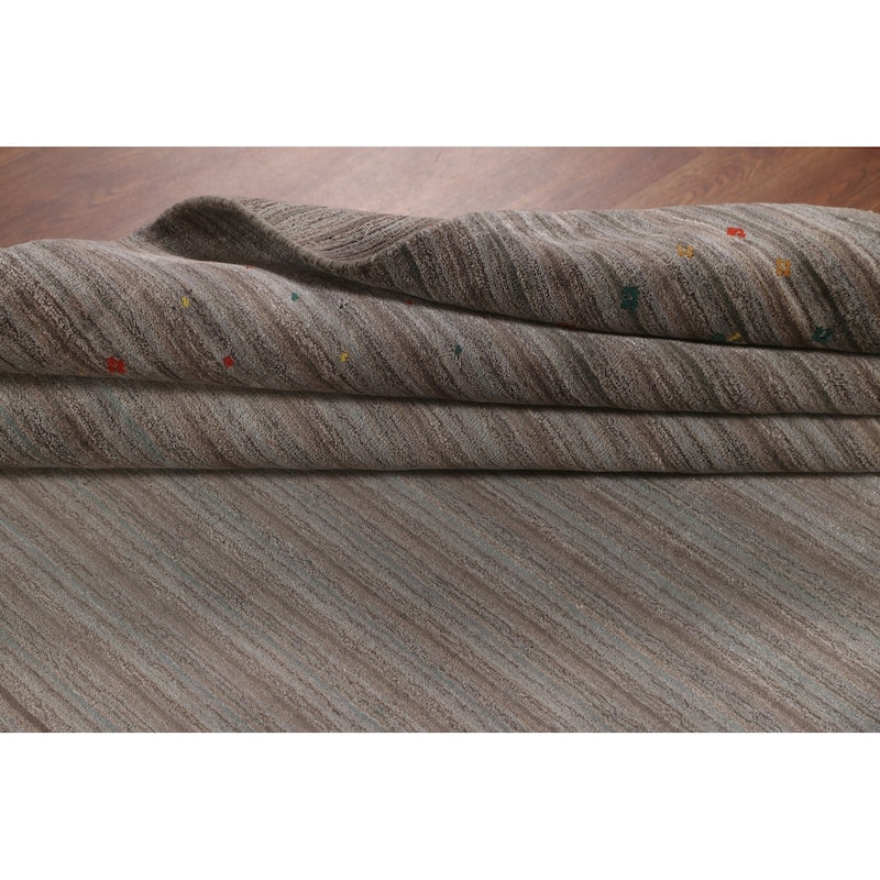 Striped Gabbeh Oriental Square Area Rug Hand-Knotted Wool Carpet - 9'10" x 9'10"