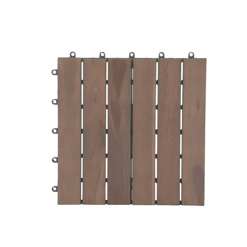 10 Pcs Patio 12"x 12" Acacia Wood 6-slat Deck Tiles