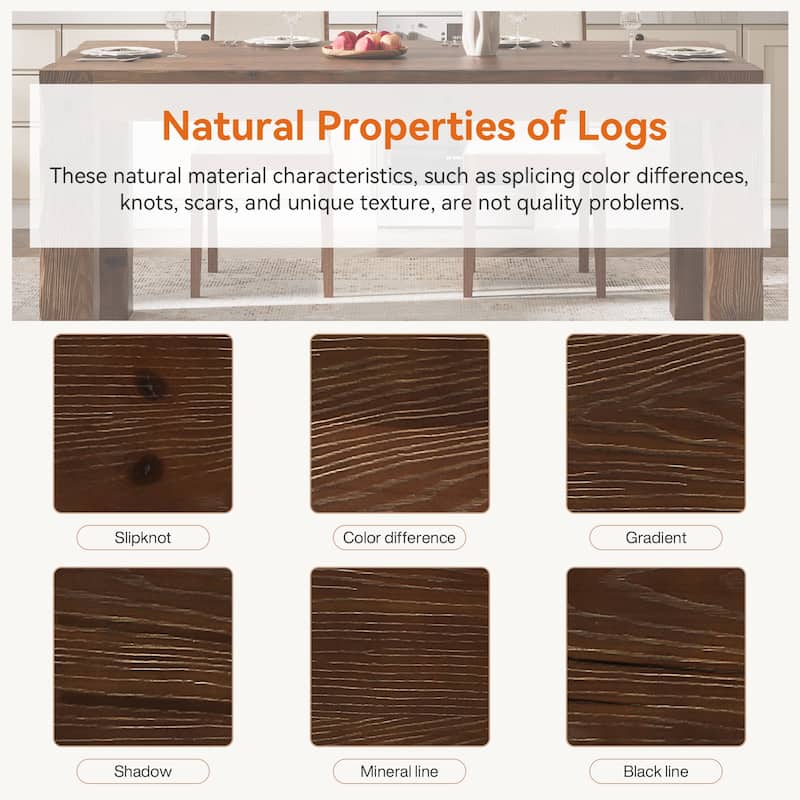 Solid Wood 63" Rectangular Dining Table for 4-6 - 31.5" D x 63" W x 29.92" H