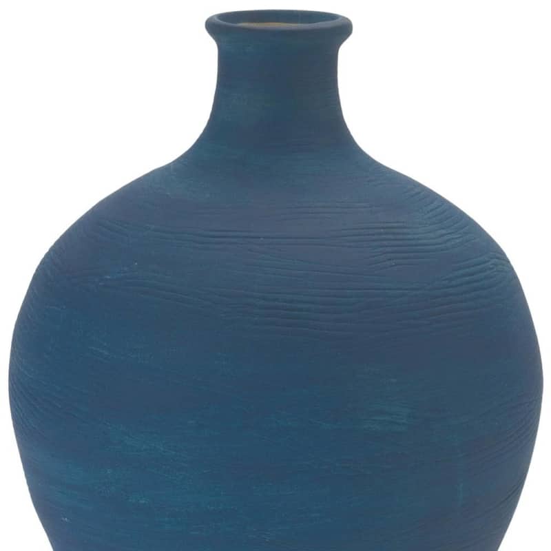 9" Blue And Terra Cotta Ceramic Round Urn - 6.25