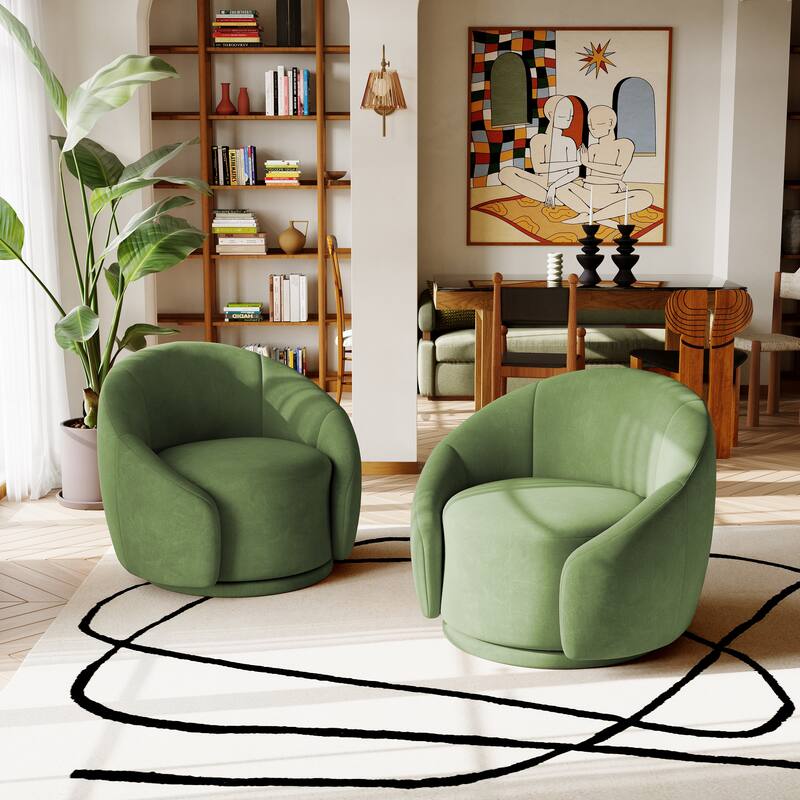 34" Wide 2 Set Velvet/ Boucle Barrel Swivel Chair