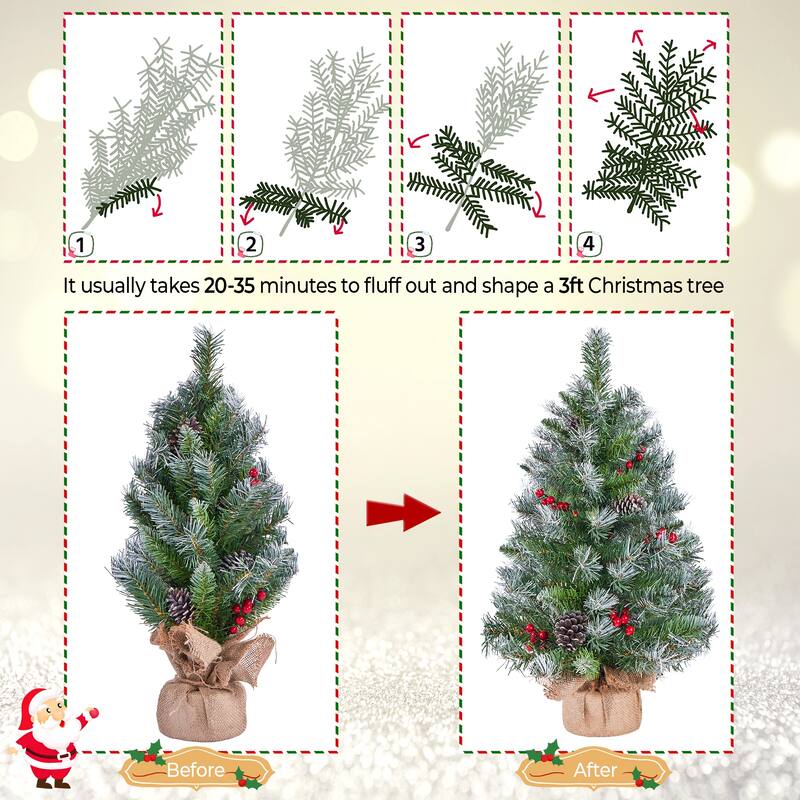 Yaheetech Set of 2 2ft/3ft Tabletop Christmas Trees with 35 Warm White LED Lights, Green