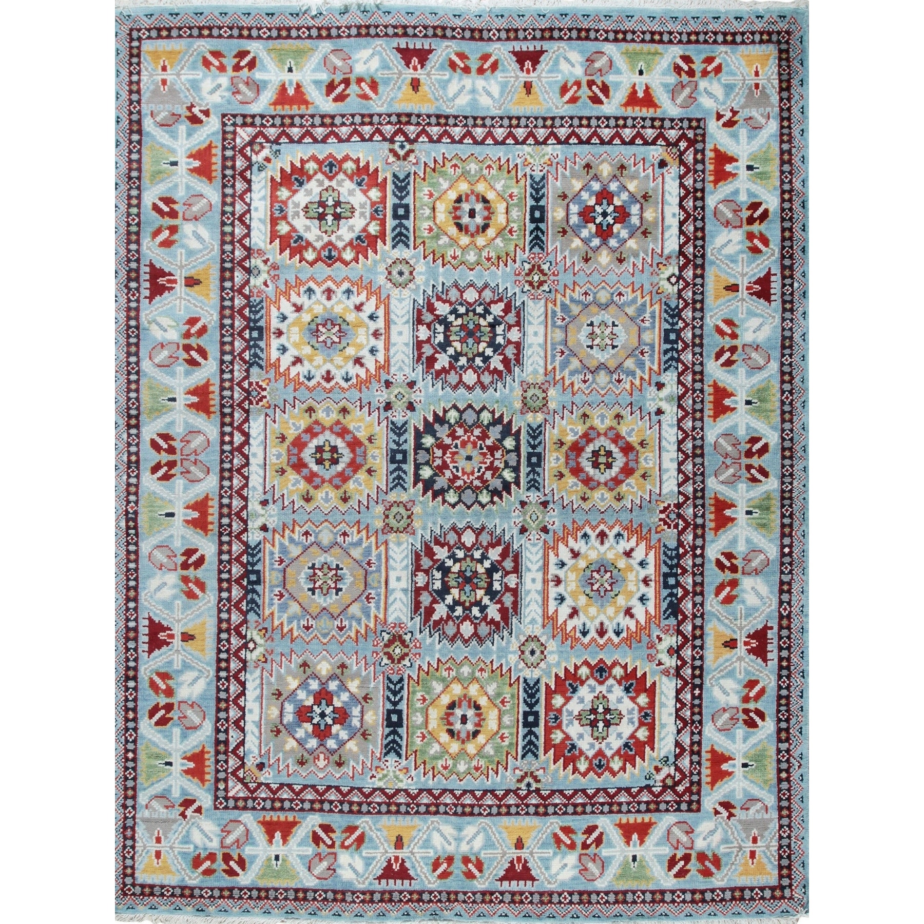 Home Decor Blue Hand-Knotted Wool Geometric Area RugModern and Stylish Rug for Living Room, Bedroom, Office, or Home Decor