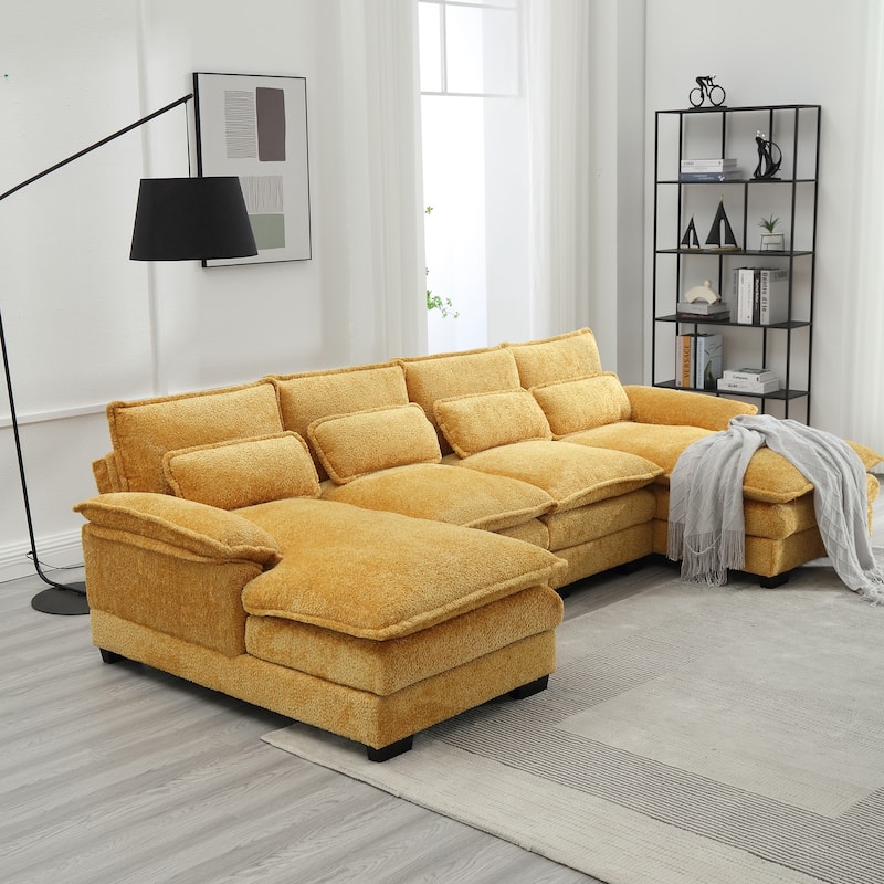 Modern Large chenille Fabric U-Shape Sectional Sofa with Ottomans, Reversible Sofa Couch for Living Room