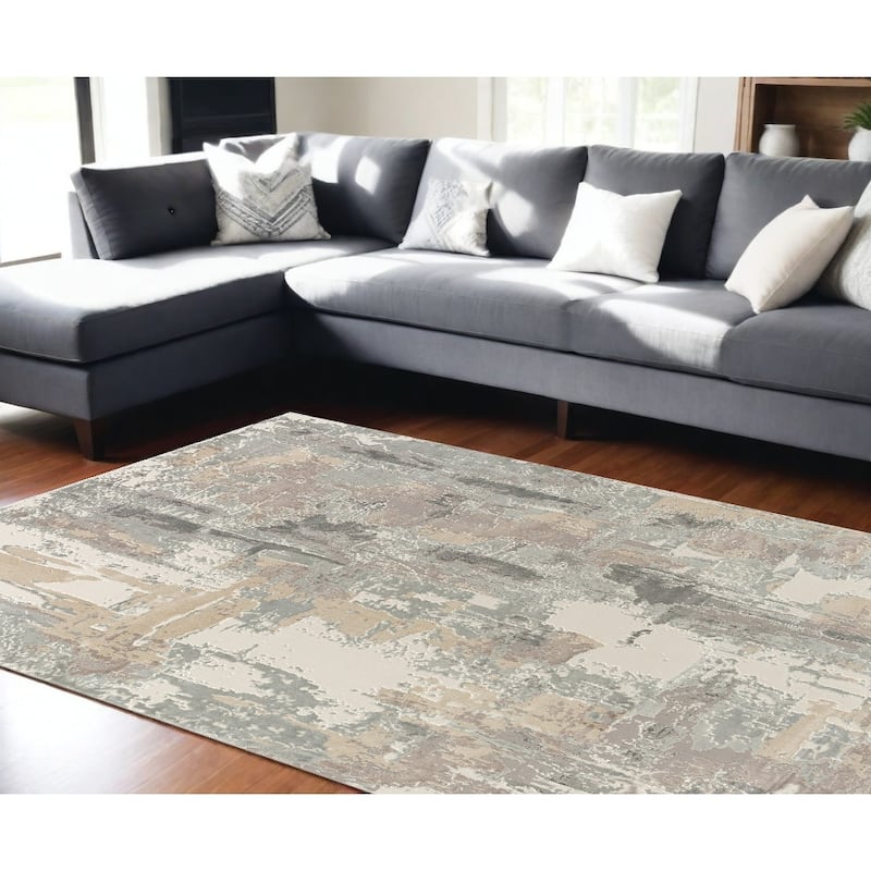 Daho Abstract Modern Woven Area Rug By HomeRoots - 8' X 10' - Gray and Beige - Rectangle