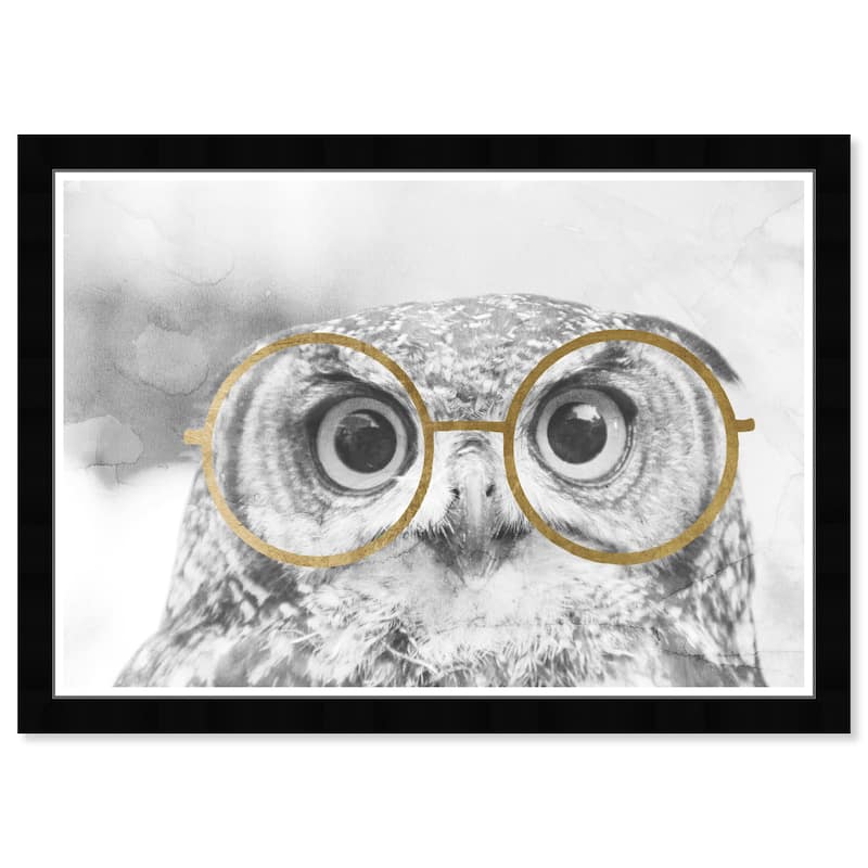 Wynwood Studio Prints Animals Nerdy Owl Black and Metallic Gold Glam Wall Art Canvas Print