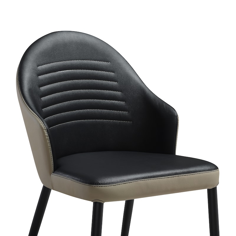 Rocco Upholstered Dining Chair in Taupe Gray and Black Faux Leather with Black Metal Legs - Set of 2