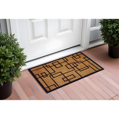 HomeRoots 24" X 36" Natural and Black Coir Geometric Outdoor Door Mat - 24.00' X '36.00