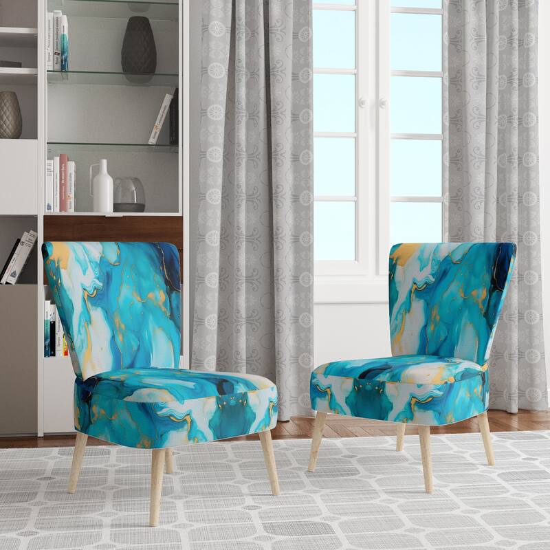 Designart "Segment Layers of Marbled Rock" Upholstered Fractals Accent Chair and Arm Chair - Side Chair - Green