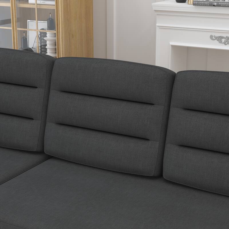 83.5'' Polyester Convertible 3 Seater Sleeper Sofa Couch with Pull-Out Bed, Storage Recliner, Cup Holder, and Side Pockets