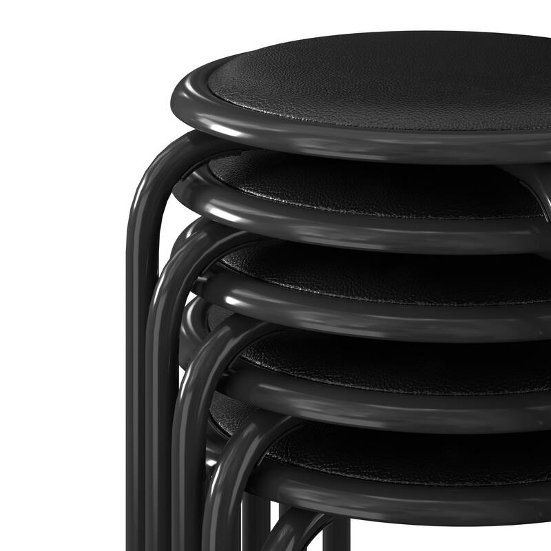 VECELO 6-Pack Stacking Stools for Living Room Backless Round Stools Set Indoor Outdoor Use with Metal Frame & Non-Slip Feet