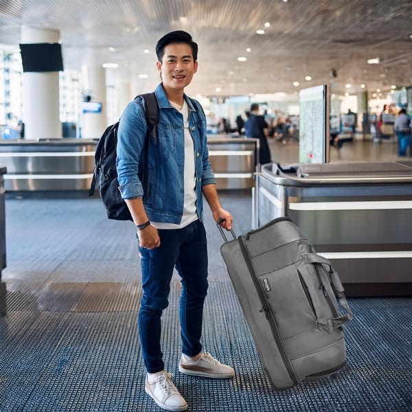 slide 2 of 17, World Traveler Dejuno 30" Nylon Rolling Duffel with Drop Bottom