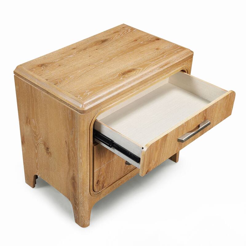1pc Natural Wood Finish Three Drawer Nightstand Wooden Furniture