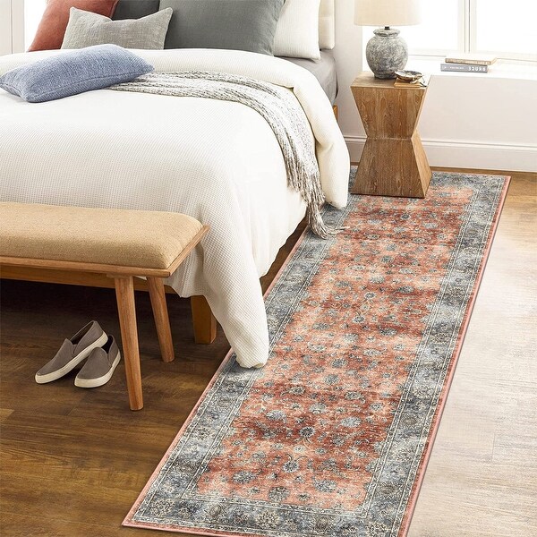 Garvee Traditional Floral Scroll Print Living Room Area Rug - Bed