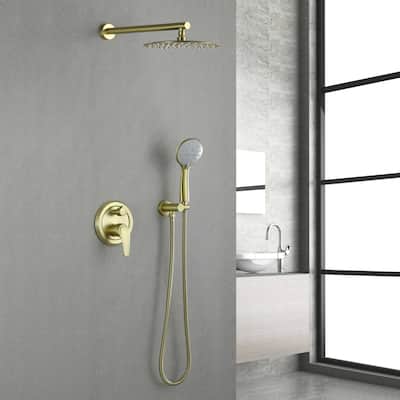 Wall Mounted Shower Faucet With 5-Mode Sprayer Hand Shower Rainfall Shower System Set With 10 Inch Rain Shower Head