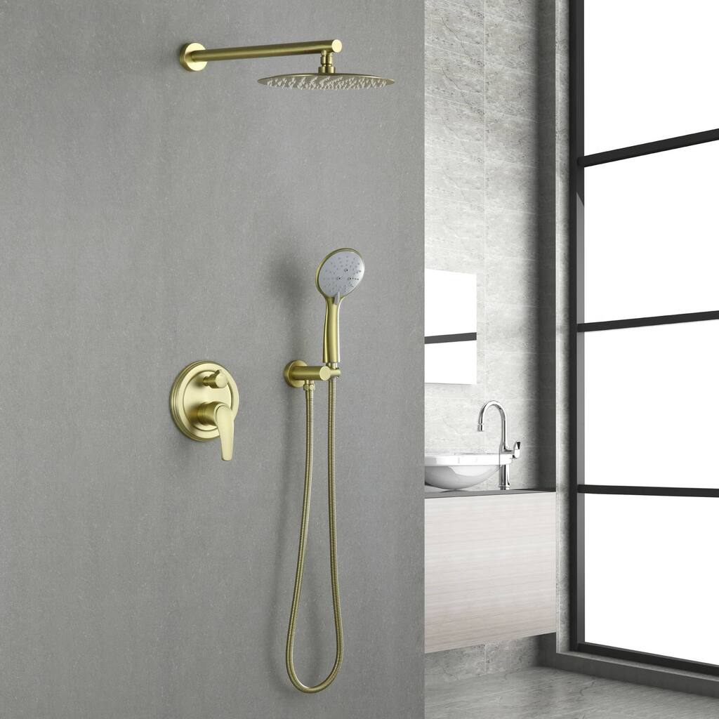 Wall Mounted Shower Faucet With 5-Mode Sprayer Hand Shower Rainfall Shower System Set With 10 Inch Rain Shower Head
