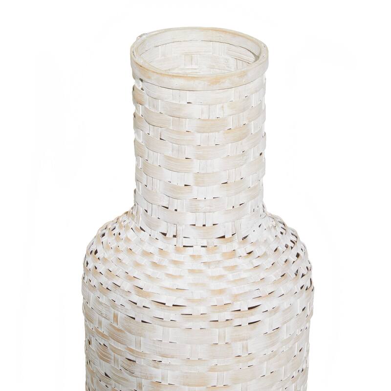 Intricately Woven Tall Bamboo Wood Floor Vase - White or Brown