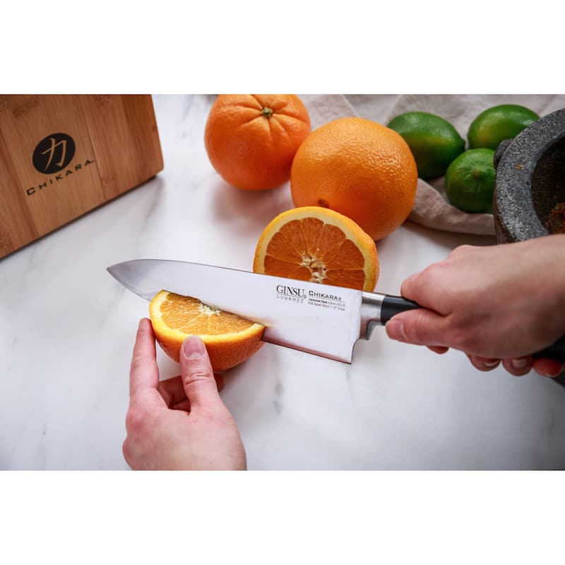 Ginsu Chikara Series Forged 12-piece Japanese Steel Knife Cutlery Set with 420J Stainless Steel Knives in a Hardwood Block