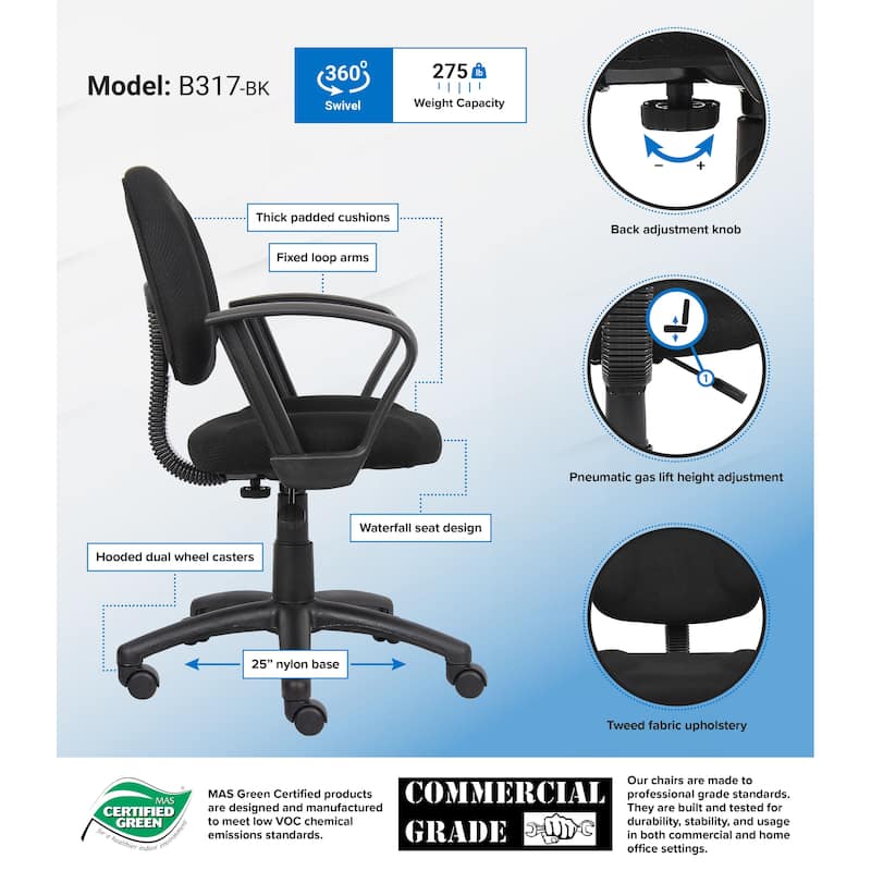 Boss Black Mid-back Ergonomic Task Chair - Black