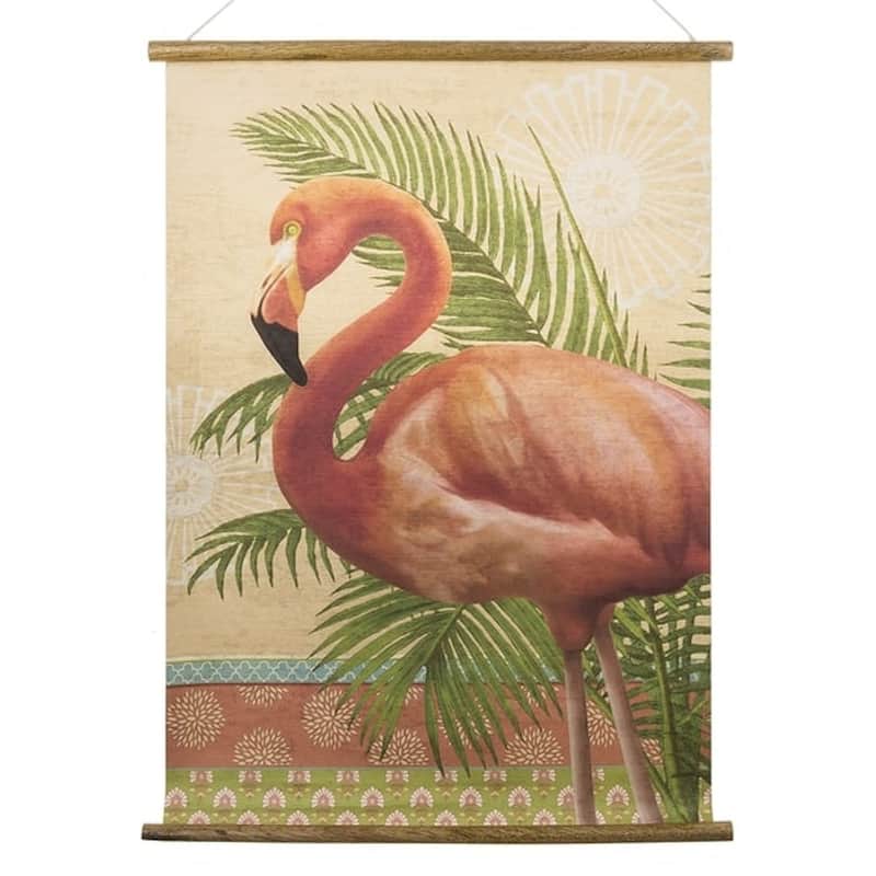 Midwest CBK Pink Flamnigo and Palms Scroll Art Wood Paper Wall Decor 24 Inches - Pink,Green