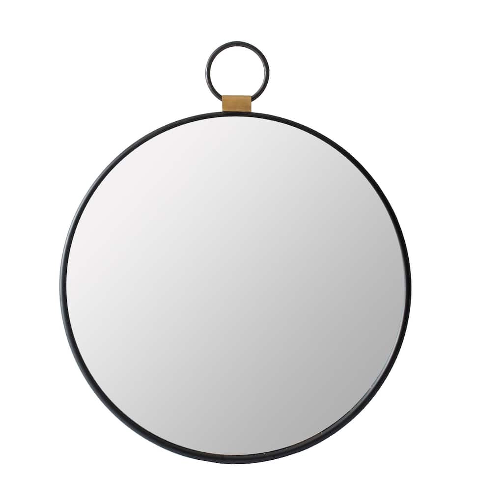 22.75" Black Clear Oval Round Stopwatch Wall Mirror with Single Loop