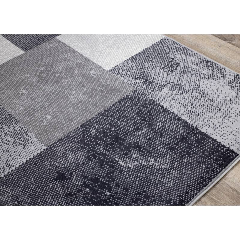 Florence Collection - Grey/Cream Distressed Squares Rug