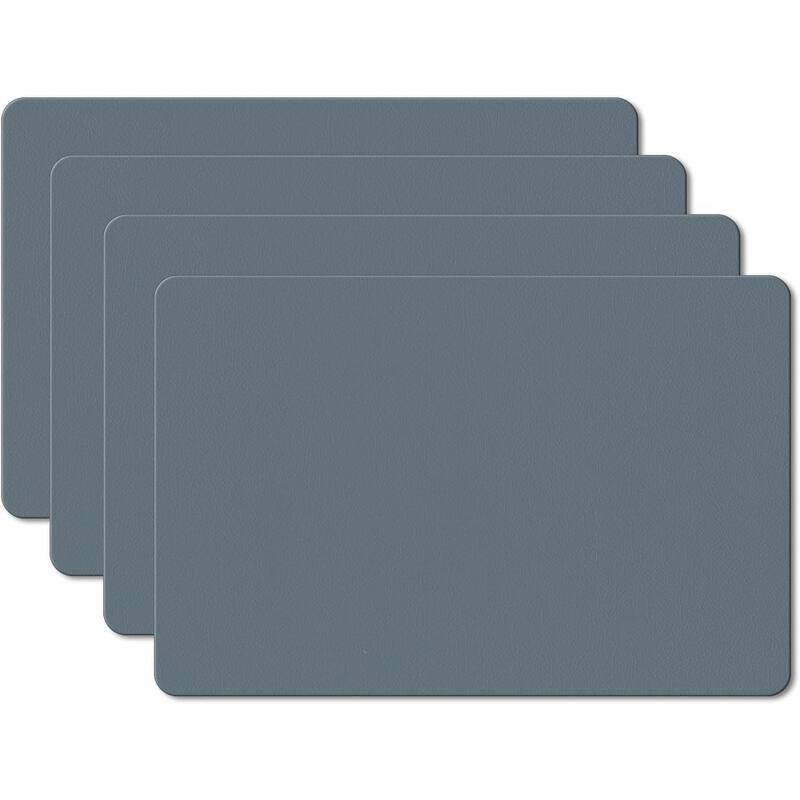 Blue/Grey Reversible Faux Leather Flexible Plastic Placemat 4 Pack Easy Care, BPA Free - Set of 4