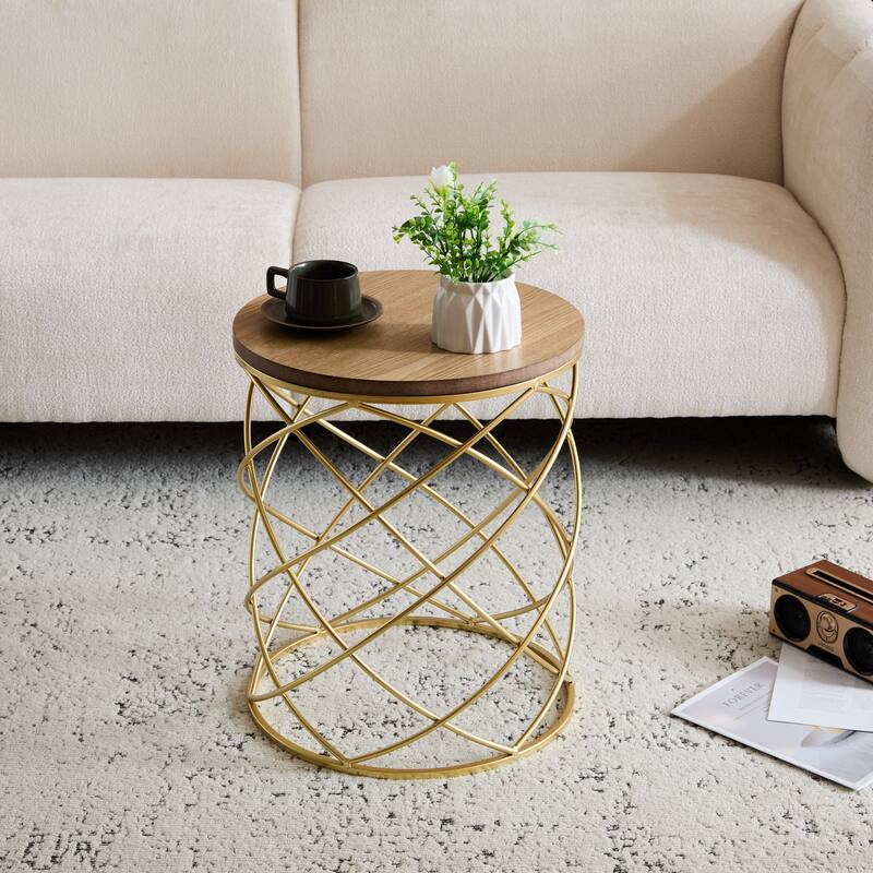 Gilded Metal Frame Side Table - Premium MDF Top With Brushed Gold Finish‌