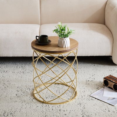 Gilded Metal Frame Side Table - Premium MDF Top With Brushed Gold Finish‌