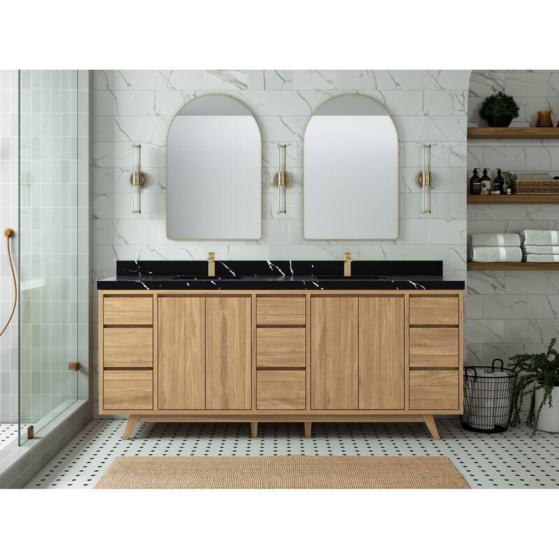 Willow Collections 84 in. W x 22 in. D Madison Teak Double Sink Bathroom Vanity with Countertop