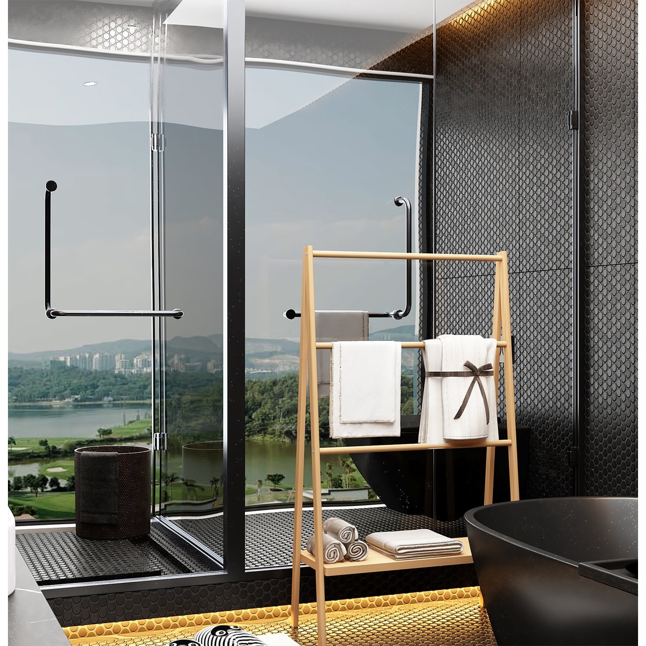 Bamboo Ladder Towel Rack with Storage Shelf Bed Bath Beyond 40315071