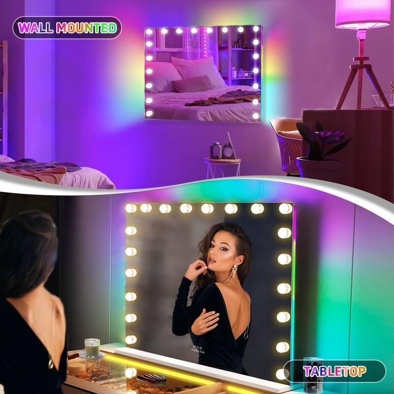 VANITII Hollywood Makeup Vanity Mirror With RGB Strip 20 LED Bulbs Wall Mount White