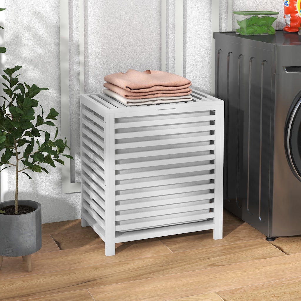 HOMCOM Bamboo Laundry Hamper with Lid and Removable Liner Bag